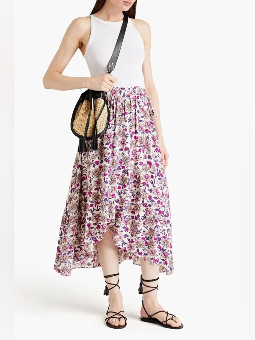 ba&sh. Yeather Asymmetric Paisley print Crepe Midi Wrap Skirt. Size XS.